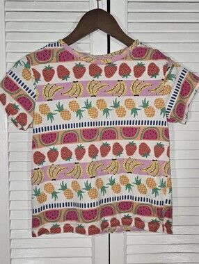 H&M Striped Fruit Print Soft Short Sleeve T Shirt Top Sz 8/10